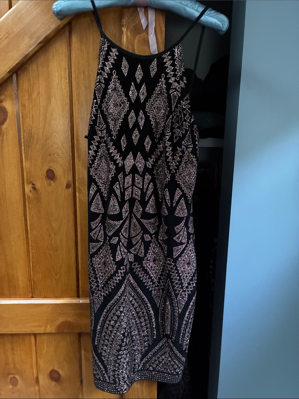 Jump Black Dress with Rose Gold Beaded Geometric Pattern